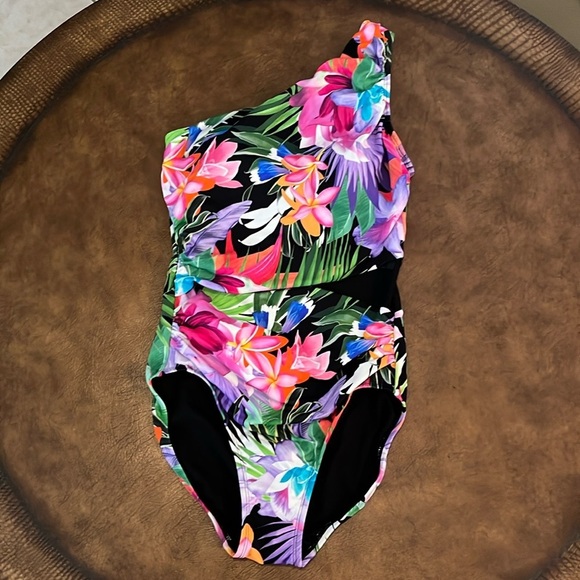 Shape Solver By Penbrooke Women’s Size 8 One Shoulder One-Piece Floral Swimsuit - Picture 1 of 9
